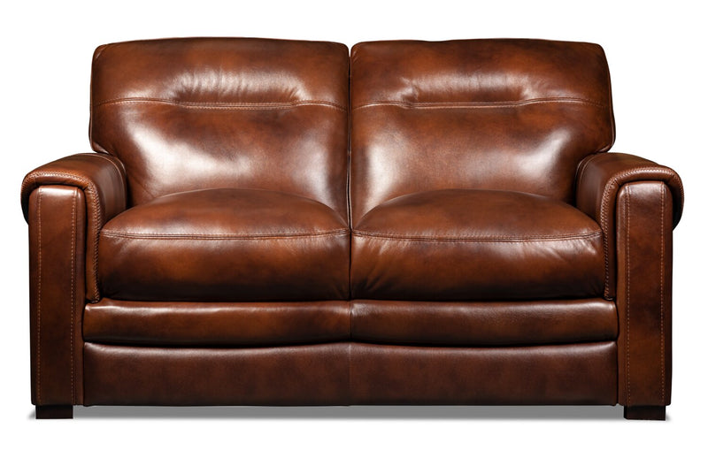 Adoro Genuine Leather Loveseat - Cognac - Modern style Loveseat in Cognac Plywood, Solid Woods