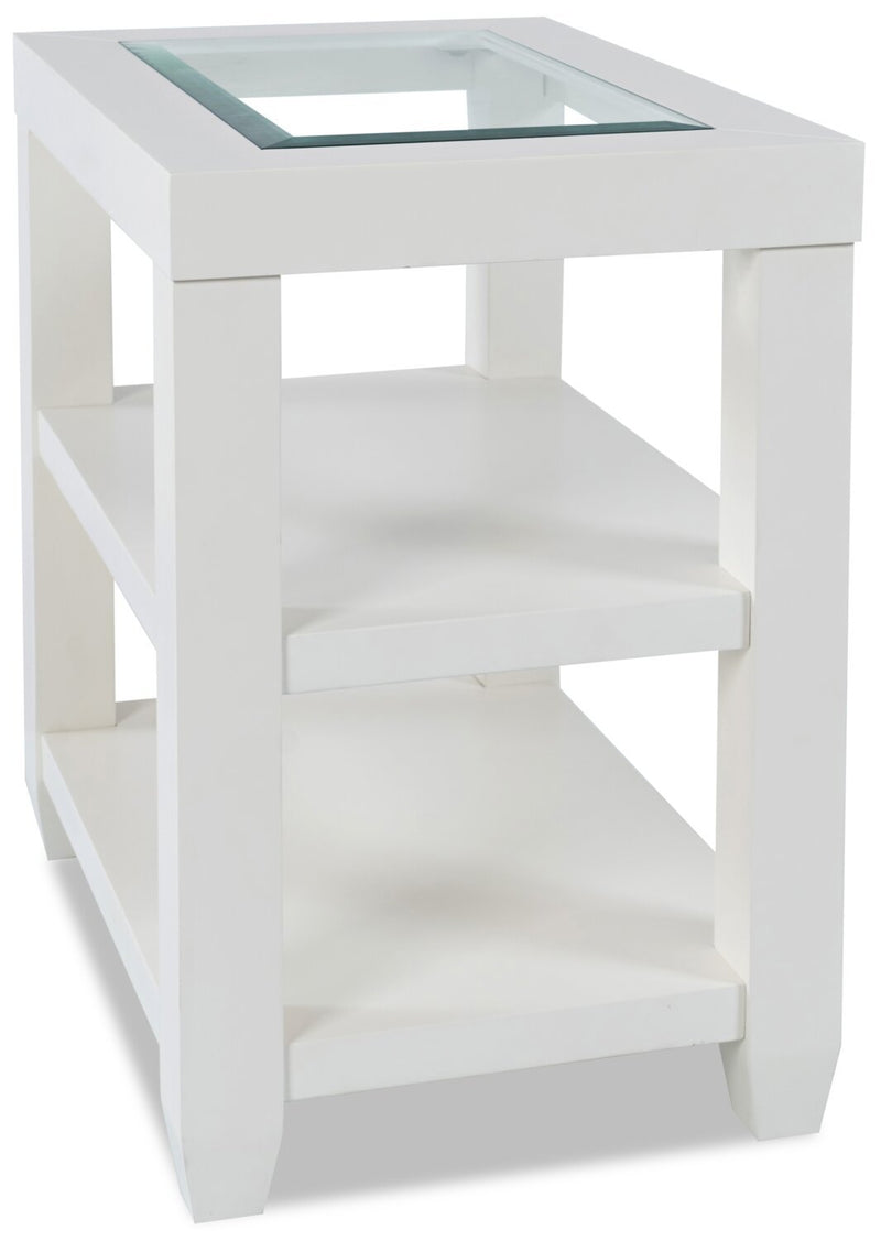 Corey Chairside Table - White - Modern style End Table in White Acacia, Glass