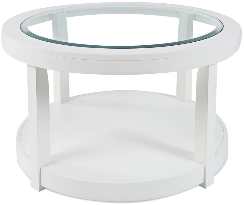 Corey Round Coffee Table - White - Modern style Coffee Table in White Glass, Acacia