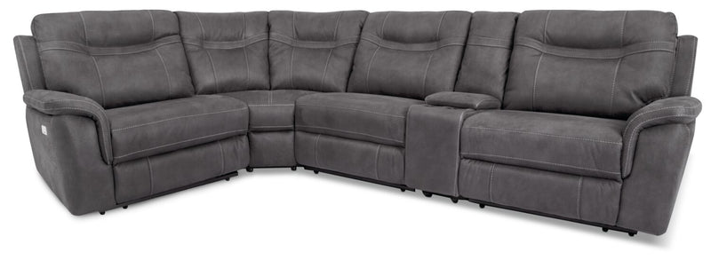 Cyr 5-Piece Faux Suede Power Reclining Sectional with Console - Grey