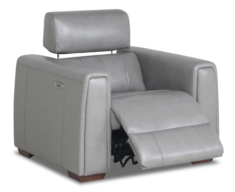 Lonleaf Genuine Leather Power Reclining Chair - Grey