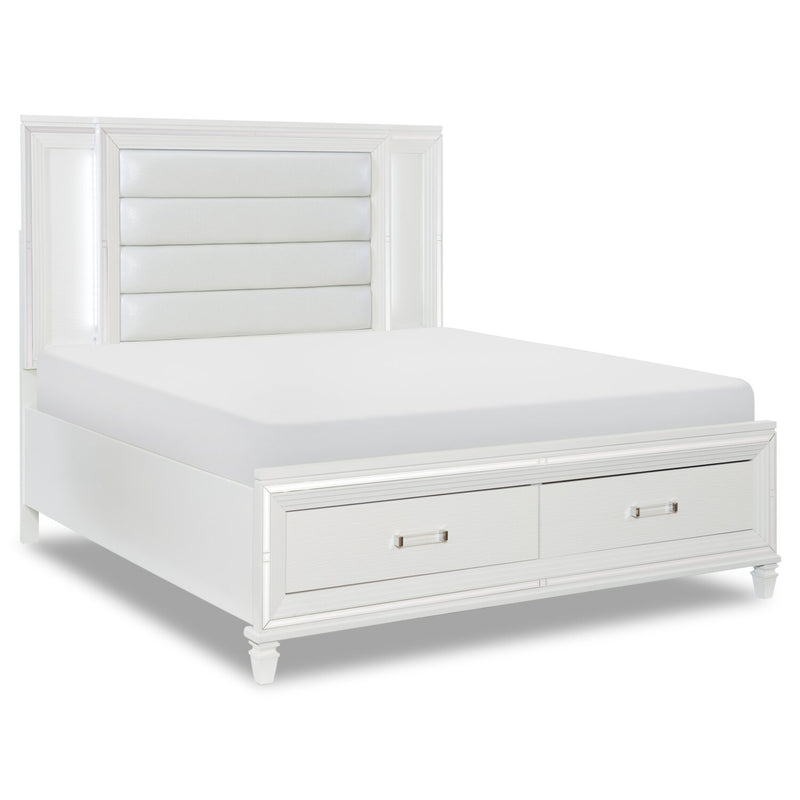 Max King Storage Bed - White - Glam style Bed in White Asian Hardwood, Medium Density Fibreboard (MDF), Plywood