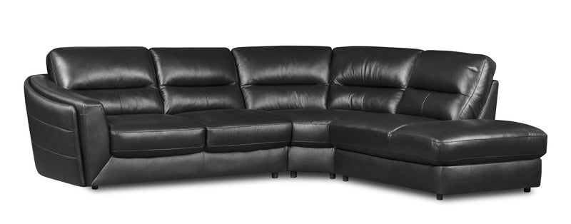 Canborough 3-Piece Genuine Leather Right-Facing Sectional - Black