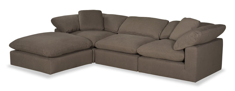 Dalyn 4-Piece Linen-Look Fabric Modular Sectional with Ottoman - Slate