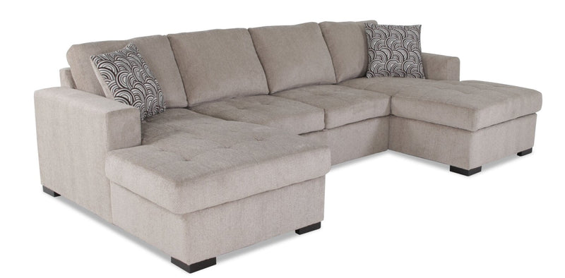 Tales 3-Piece Chenille Sleeper Sectional Sofa with Two Chaises - Platinum