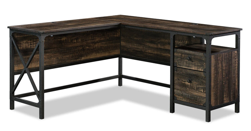 Kayli L-Shaped Desk - Carbon Oak  - Industrial, Rustic style Desk in Carbon Oak Engineered Wood
