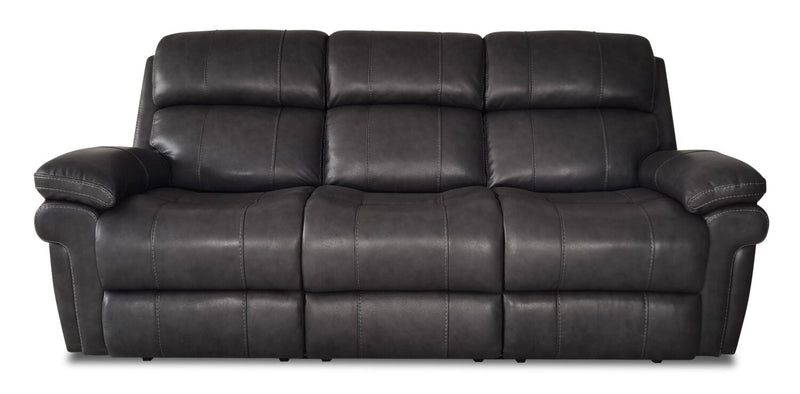 Hohen Genuine Leather Power Reclining Sofa with Power Headrest - Charcoal