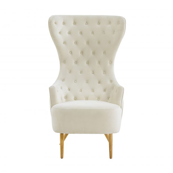 Chiku Velvet Wingback Accent Chair - Cream