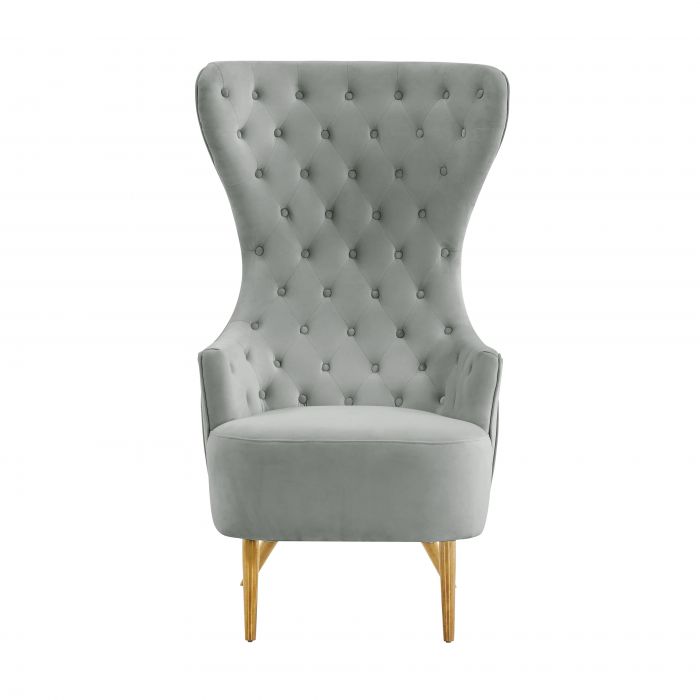 Chiku Velvet Wingback Accent Chair - Grey