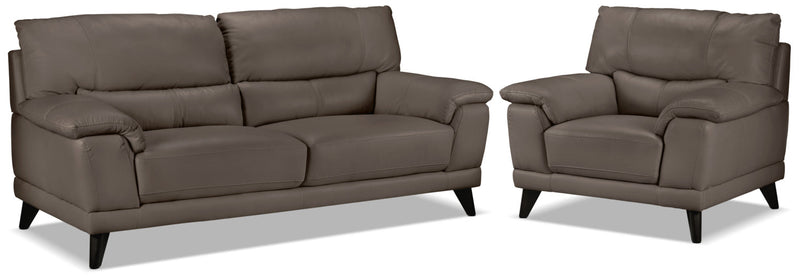 Belturbet Leather Sofa and Chair Set - African Grey
