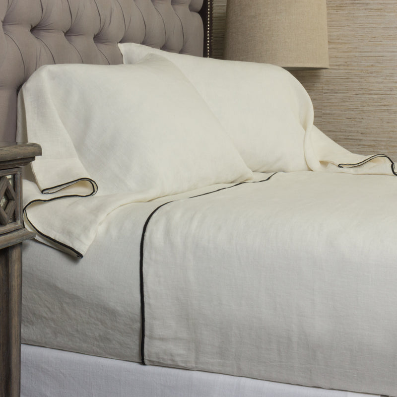 Temploux Linen Standard Pillow Case - Set of 2 - Ivory/ Asphalt