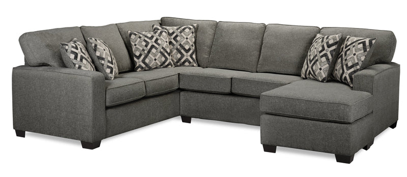 Stratford 2-Piece Brushed Linen-Look Fabric Right-Facing Sectional - Charcoal