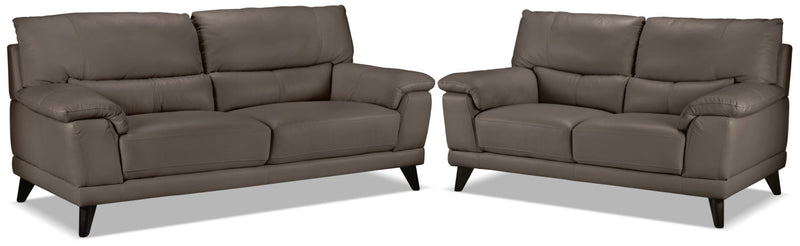 Belturbet Leather Sofa and Loveseat Set - African Grey